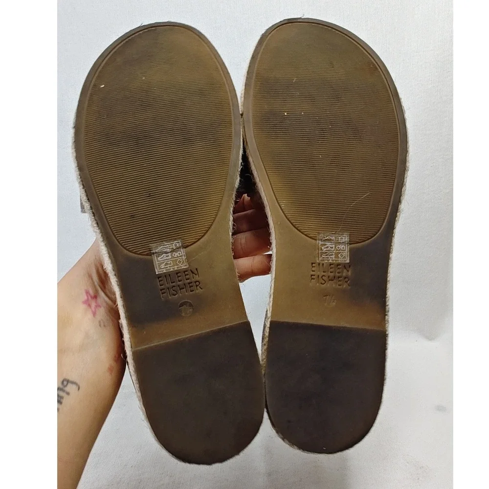 Eileen Fisher Mews Espadrille Sandals 7.5 Bronze Metallic Leather Strappy Flat